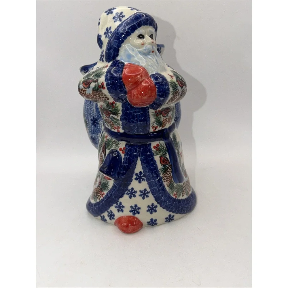 Polish Pottery Kalich SANTA CLAUS WITH BAG  Boleslawiec Artisan Table Cardinals